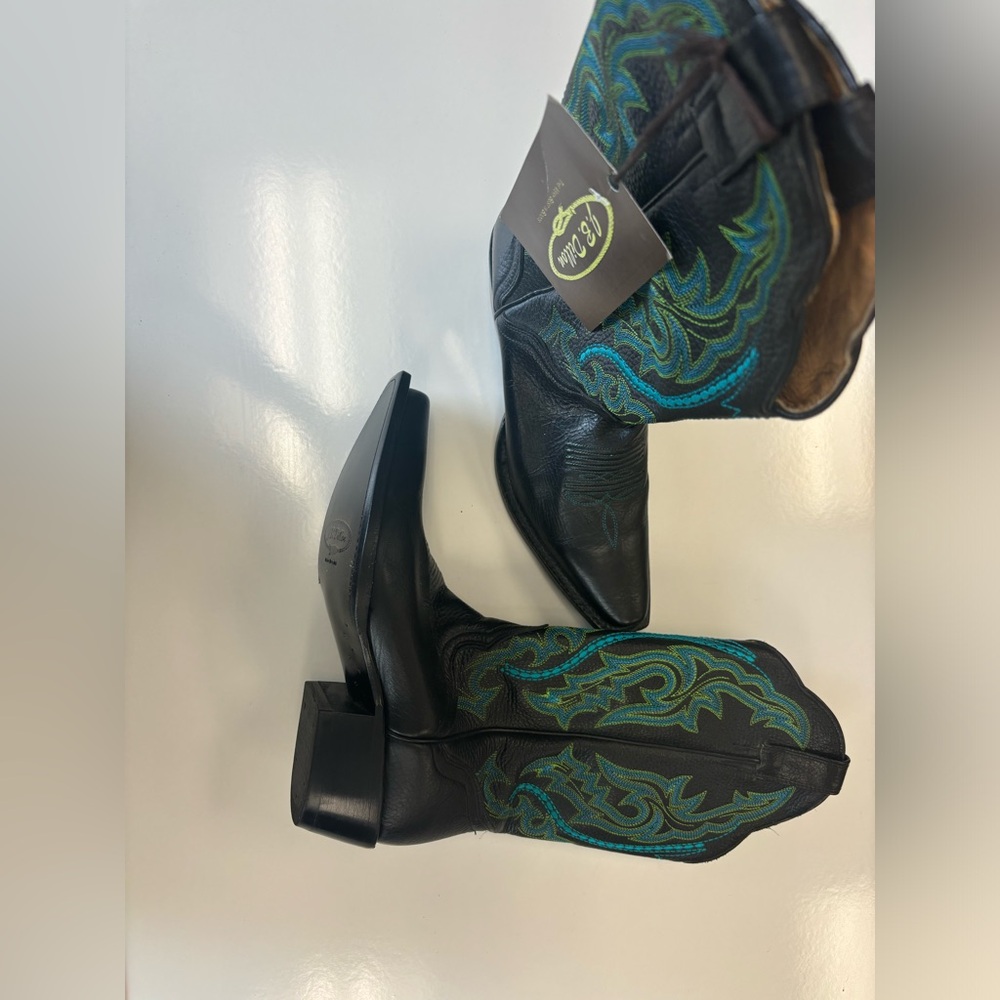 J.B. Dillon Black with Turquoise Stitching Cowgirl Boots